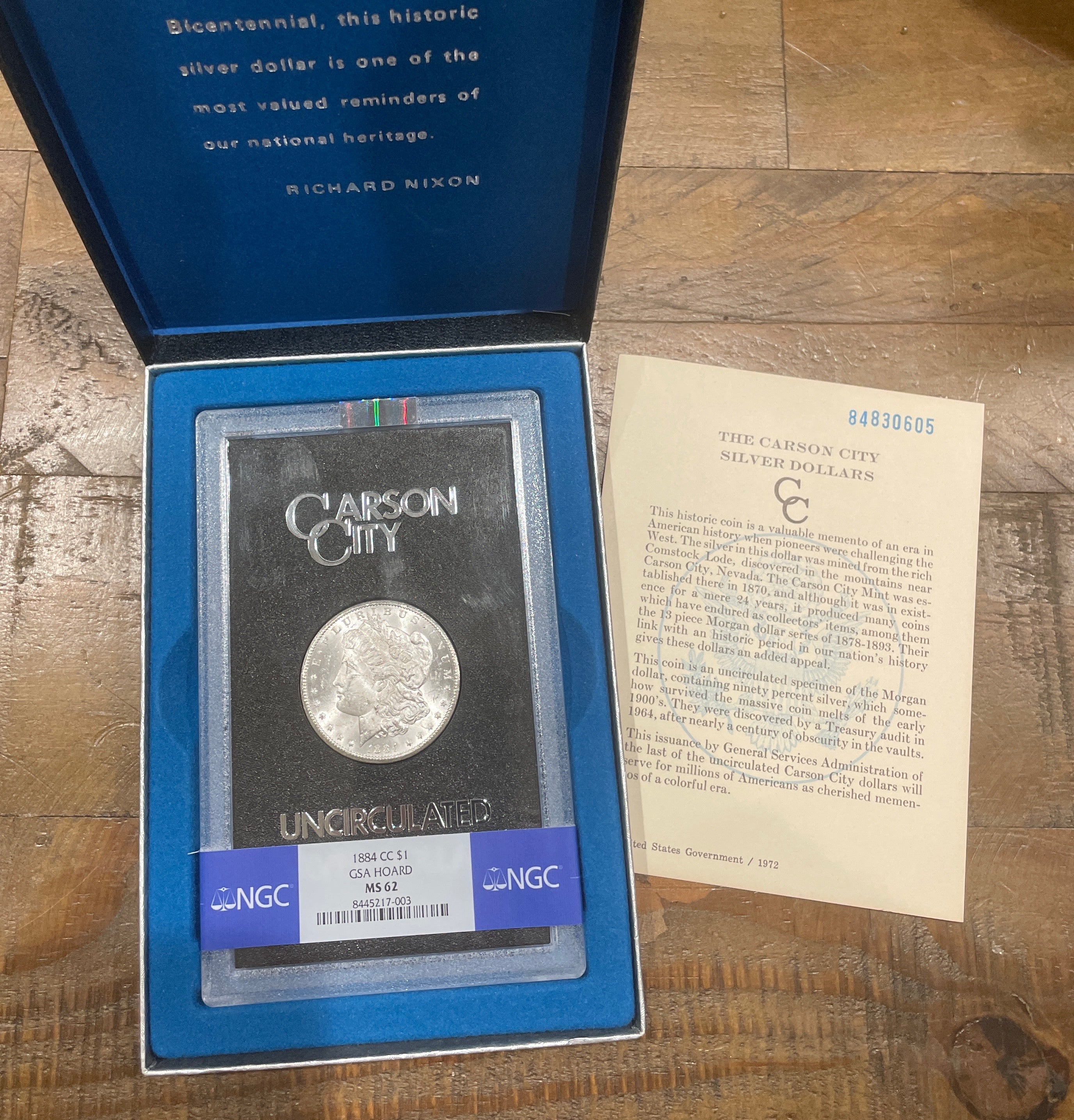 1884-CC $1 Morgan Silver Dollar GSA Hoard NGC MS62 in OGP VAM 6