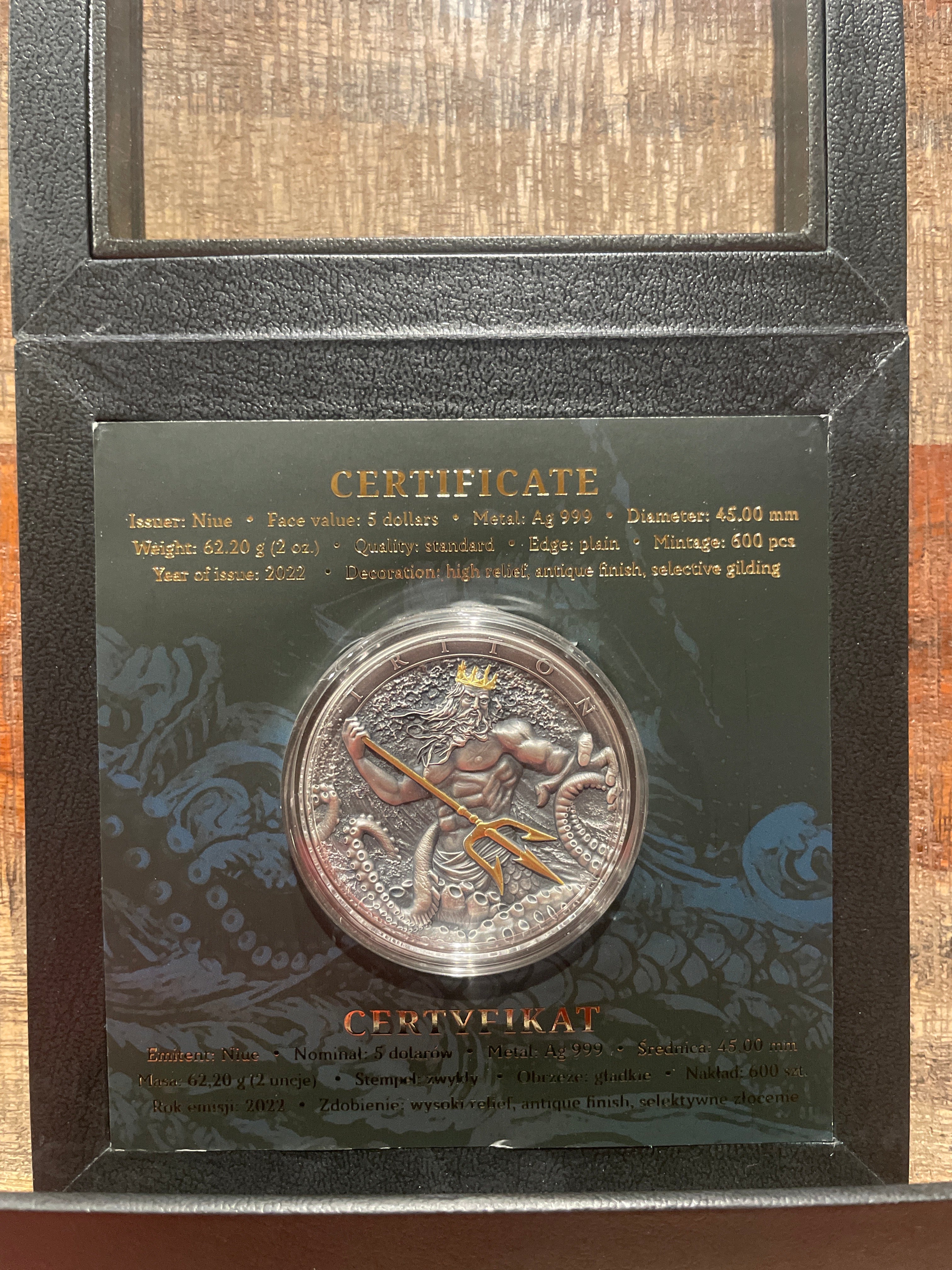 2022 Niue $5 2oz High Relief .999 Silver Triton - Mintage of 600
