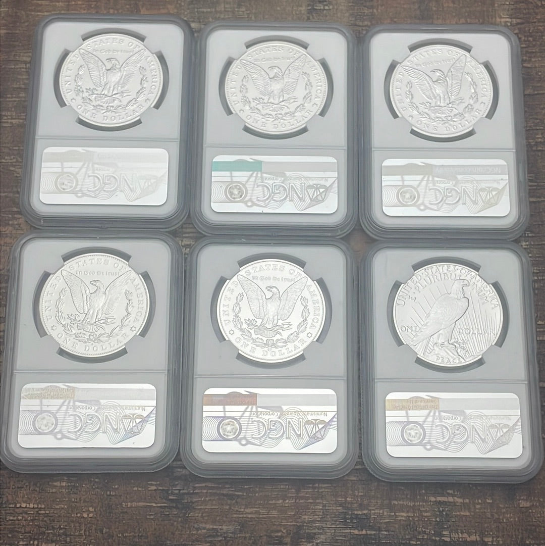 2021 Morgan & Peace Dollar Set ~ NGC Graded MS70 ~ 6 coin set ~ Mercanti Sign