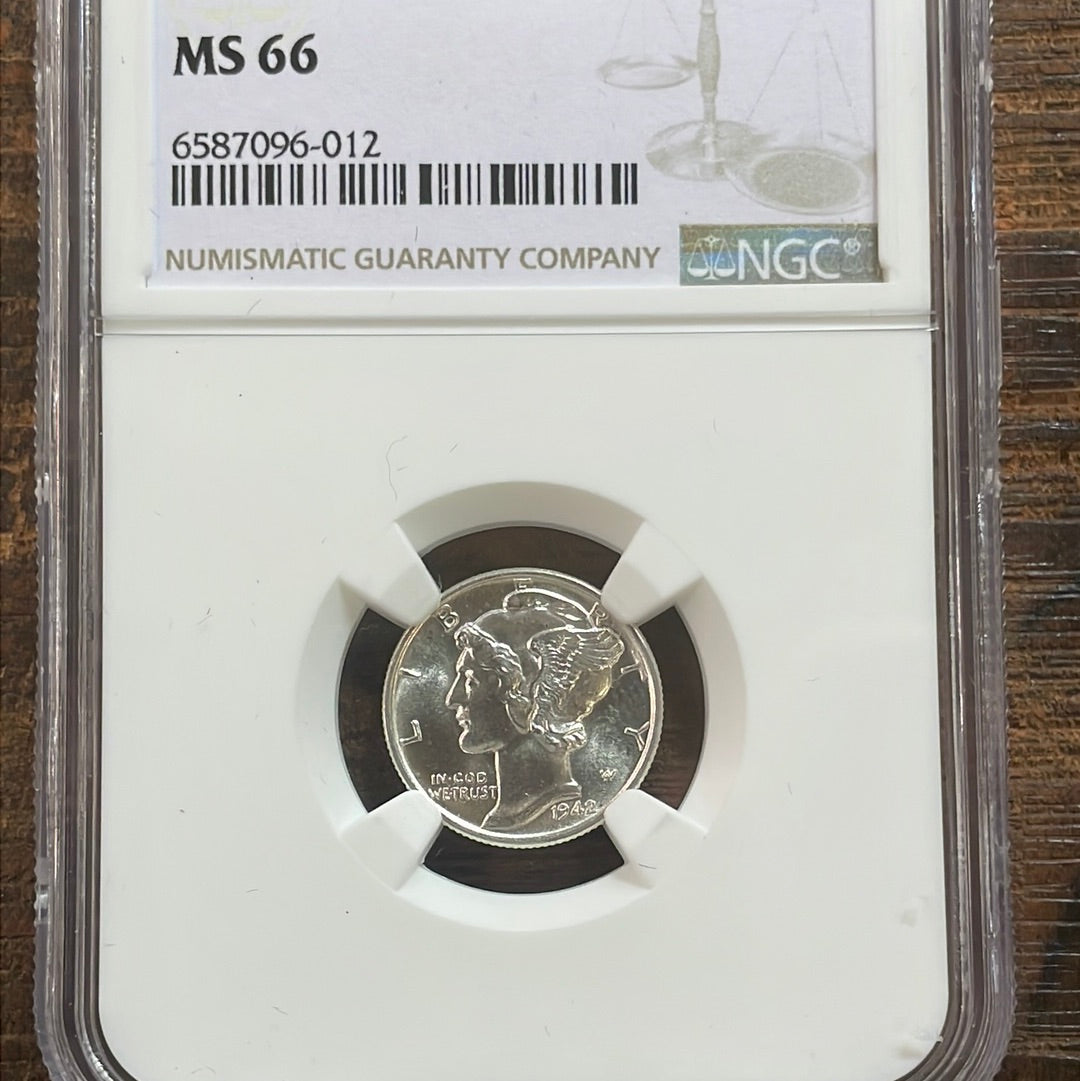 1942 US 10c Mercury Dime NGC MS66