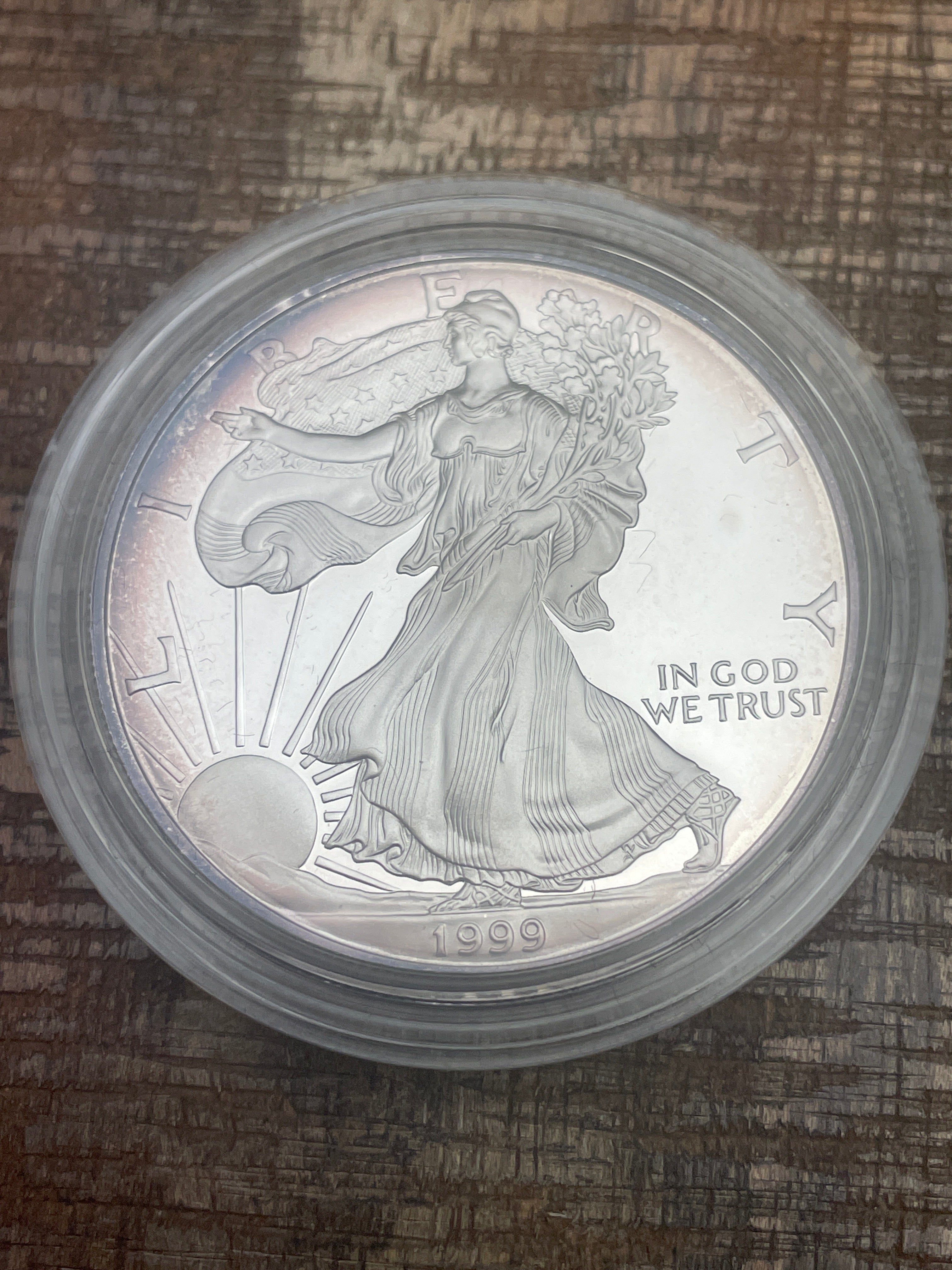 1999-P $1 US American Proof Silver Eagle Coin~Capsule, Presentation Case, COA and Box included