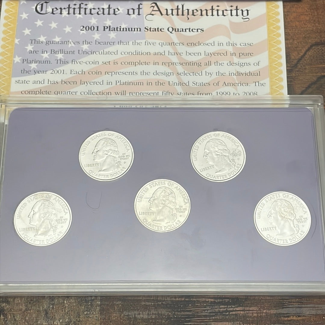 2001-D Commemorative Quarters Platinum Set in OGP with COA