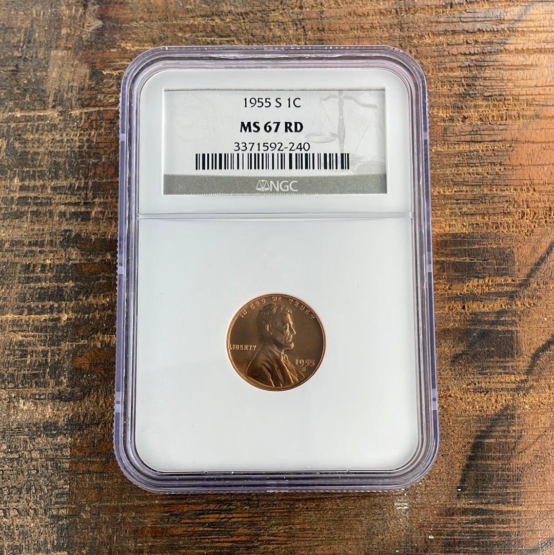 1955-S 1c US Lincoln Wheat Cent NGC MS67 RD