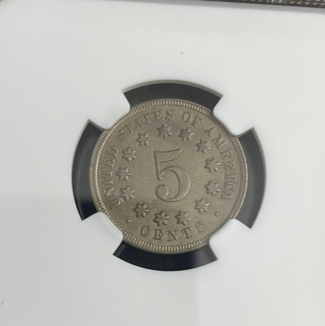 1868 5c US Shield Nickel, Rev of 67, NGC AU Details