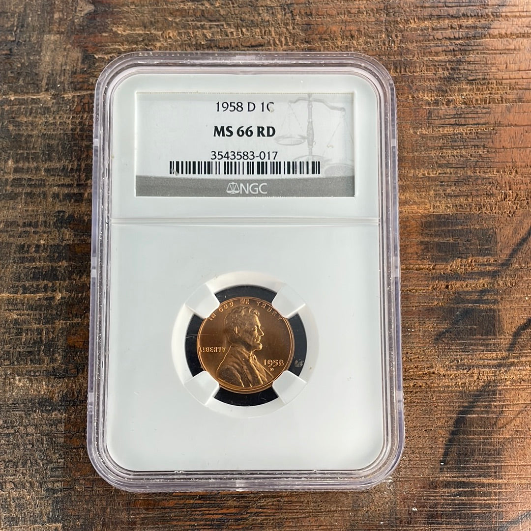 1958 D 1c US Lincoln Wheat Cent NGC MS66 RD