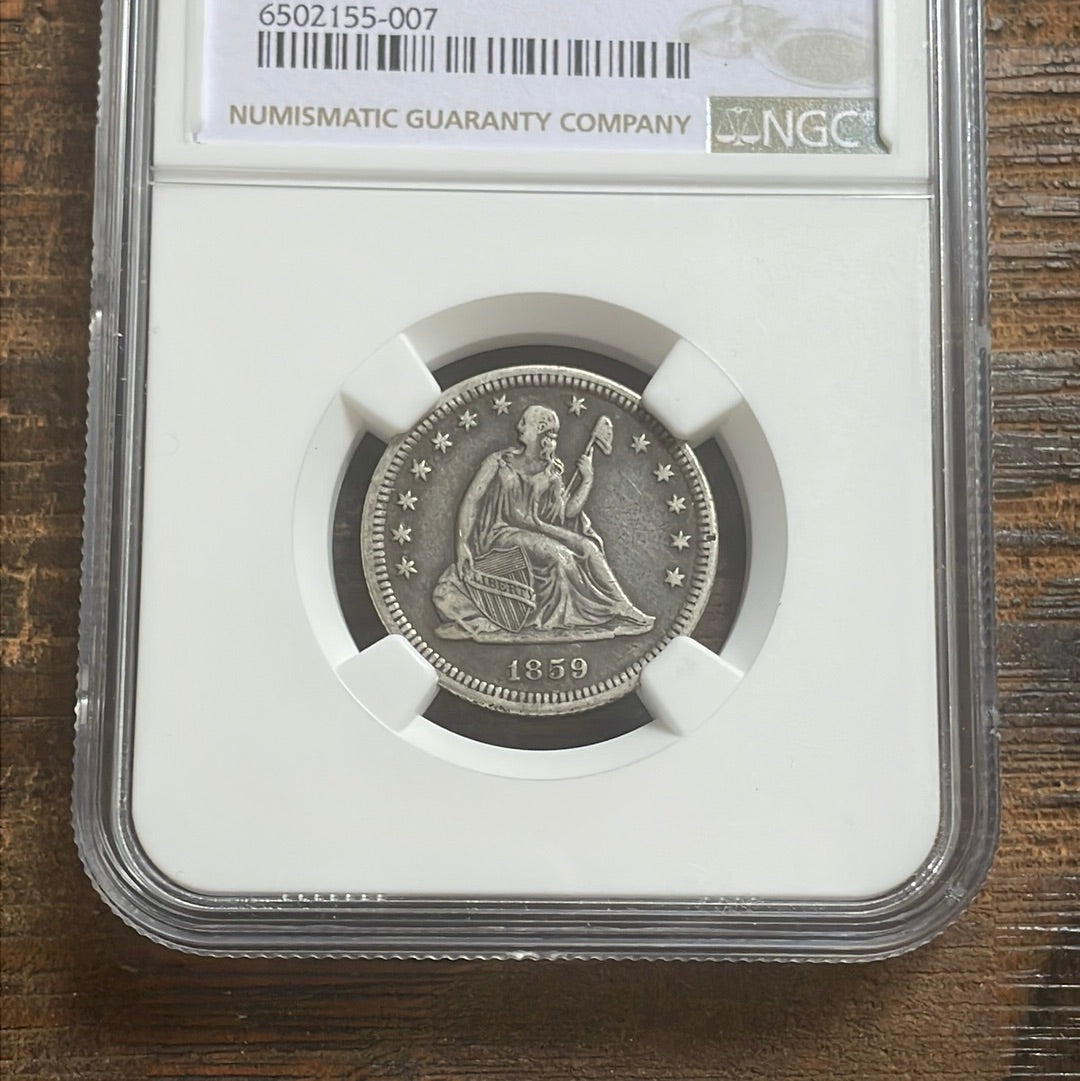 1859-O 25c US Seated Liberty Quarter NGC VF Details OBV TOOLED
