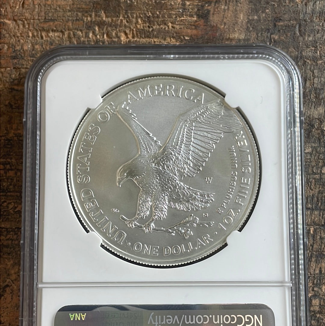 2023-W $1 Burnished American Silver Eagle FDOI. NGC MS70