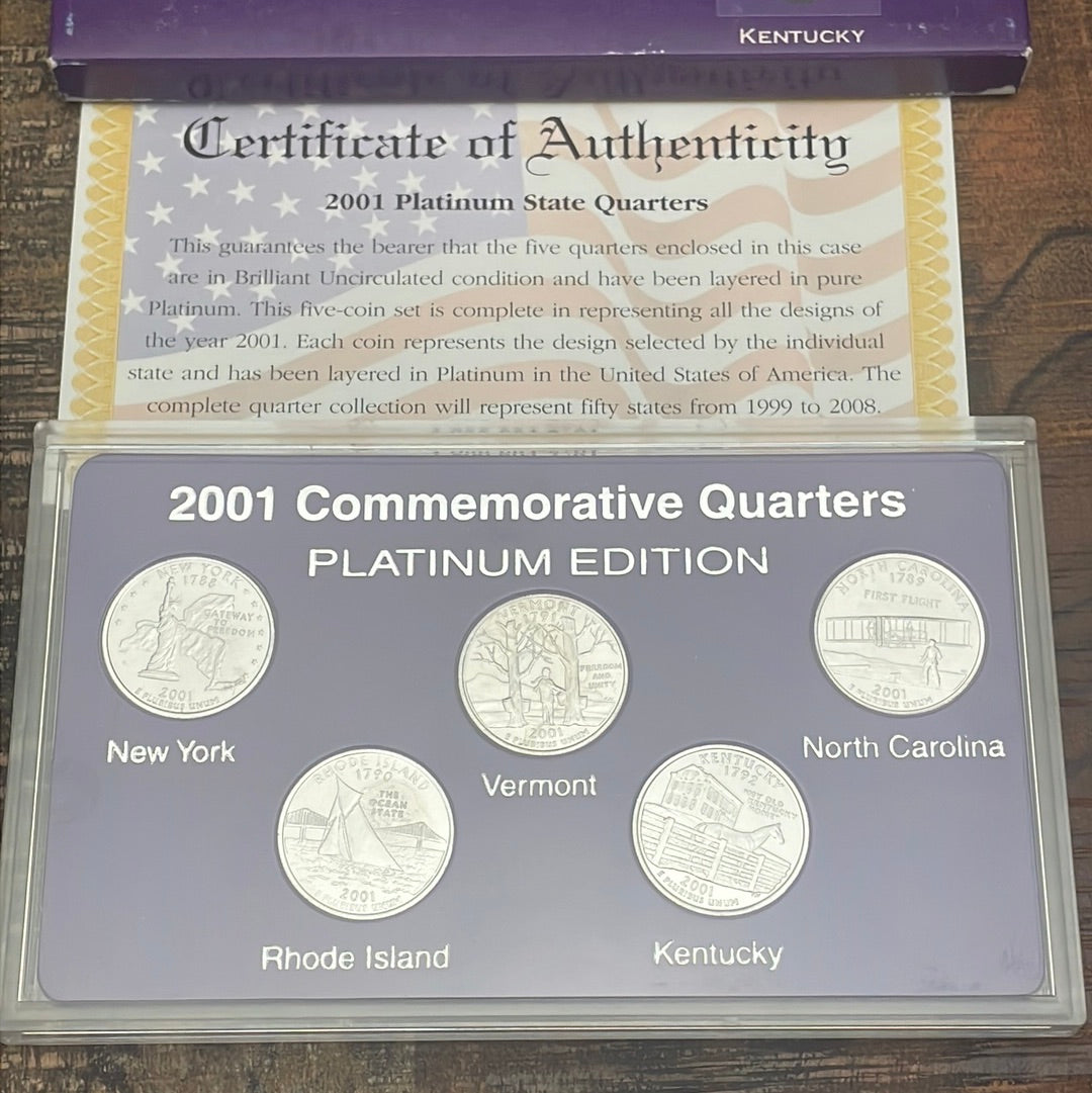 2001-D Commemorative Quarters Platinum Set in OGP with COA
