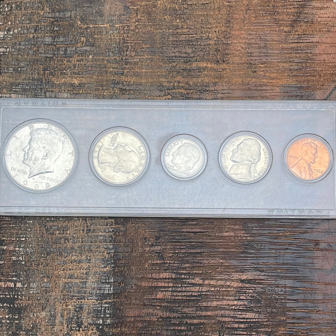 1968-D Birth Year Set, 5 coin set with 40% Silver Half Dollar.