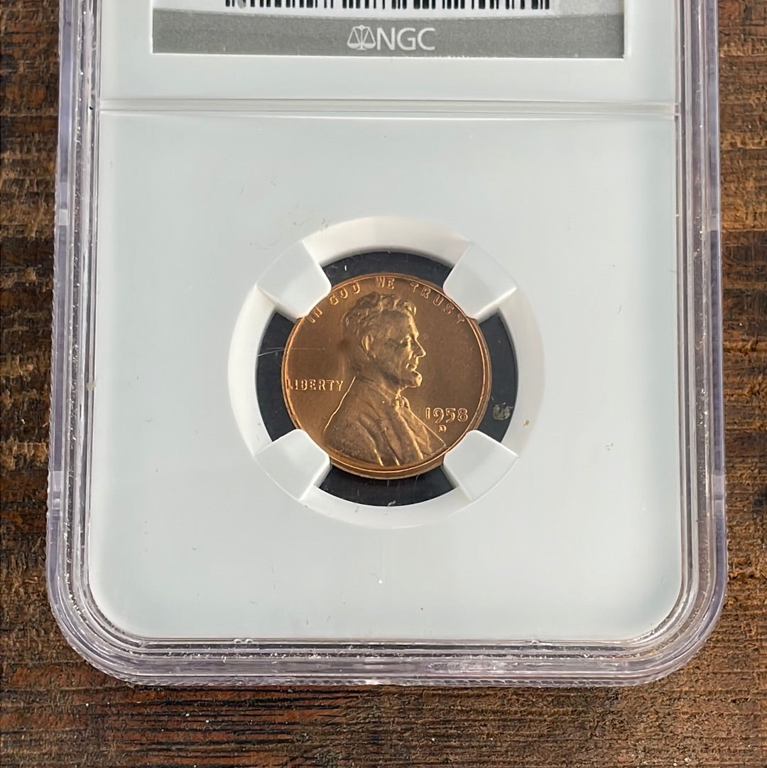 1958 D 1c US Lincoln Wheat Cent NGC MS66 RD