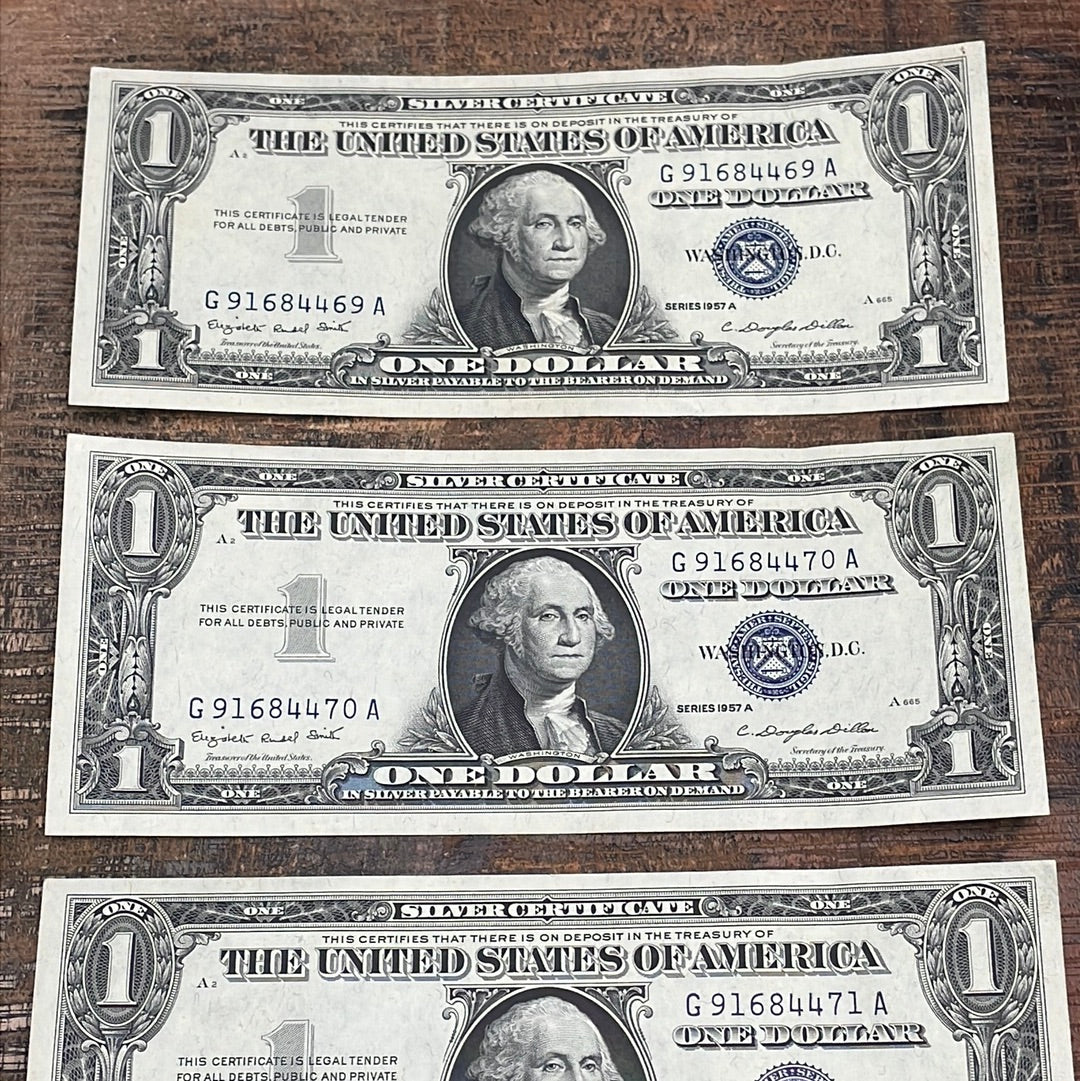 1957 Series A $1 Silver Certificate - Set of 4 Consecutive Serial Numbers - Uncirculated