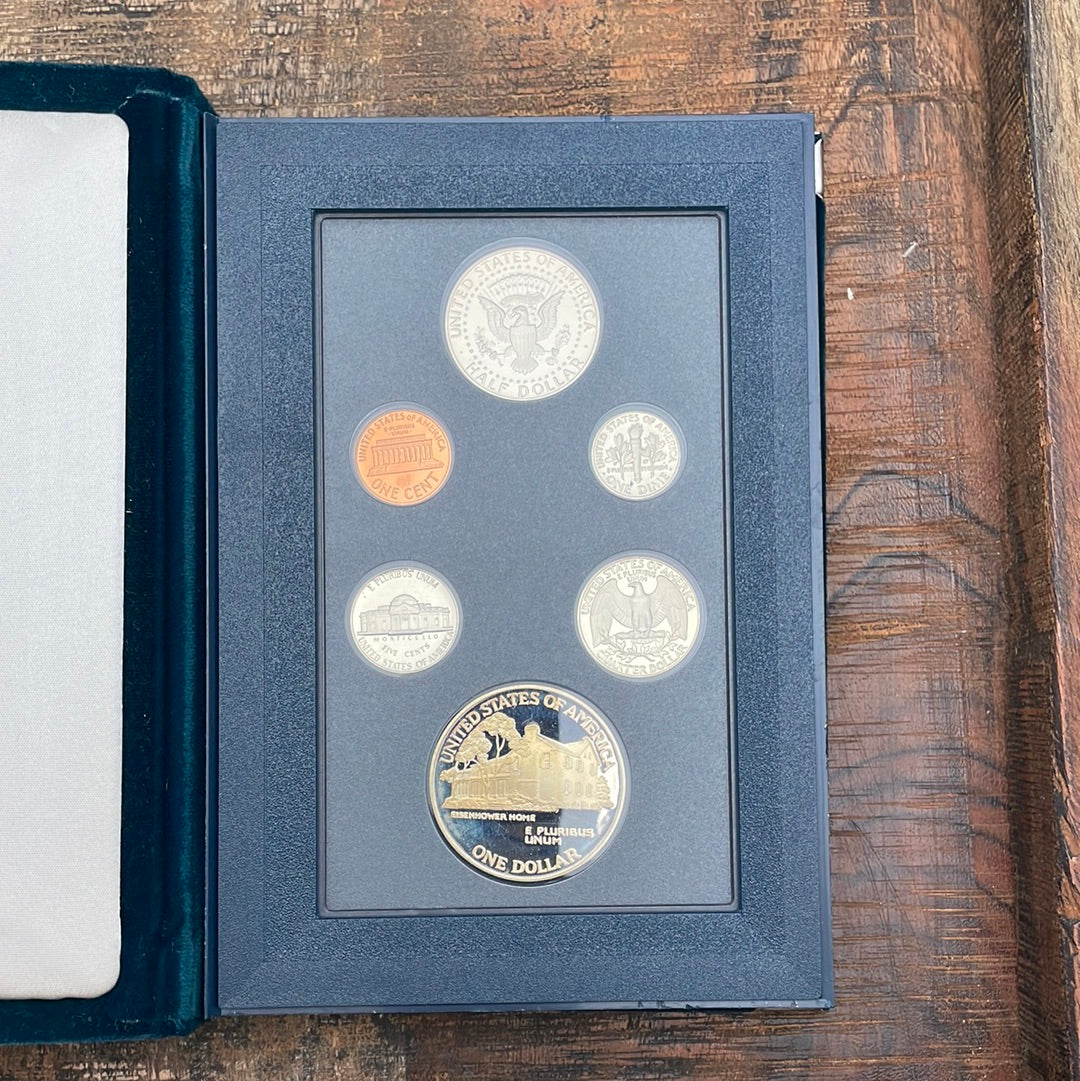 1990 US Prestige Set Eisenhower Silver Dollar 6 Proof Coins in OGP w/ COA