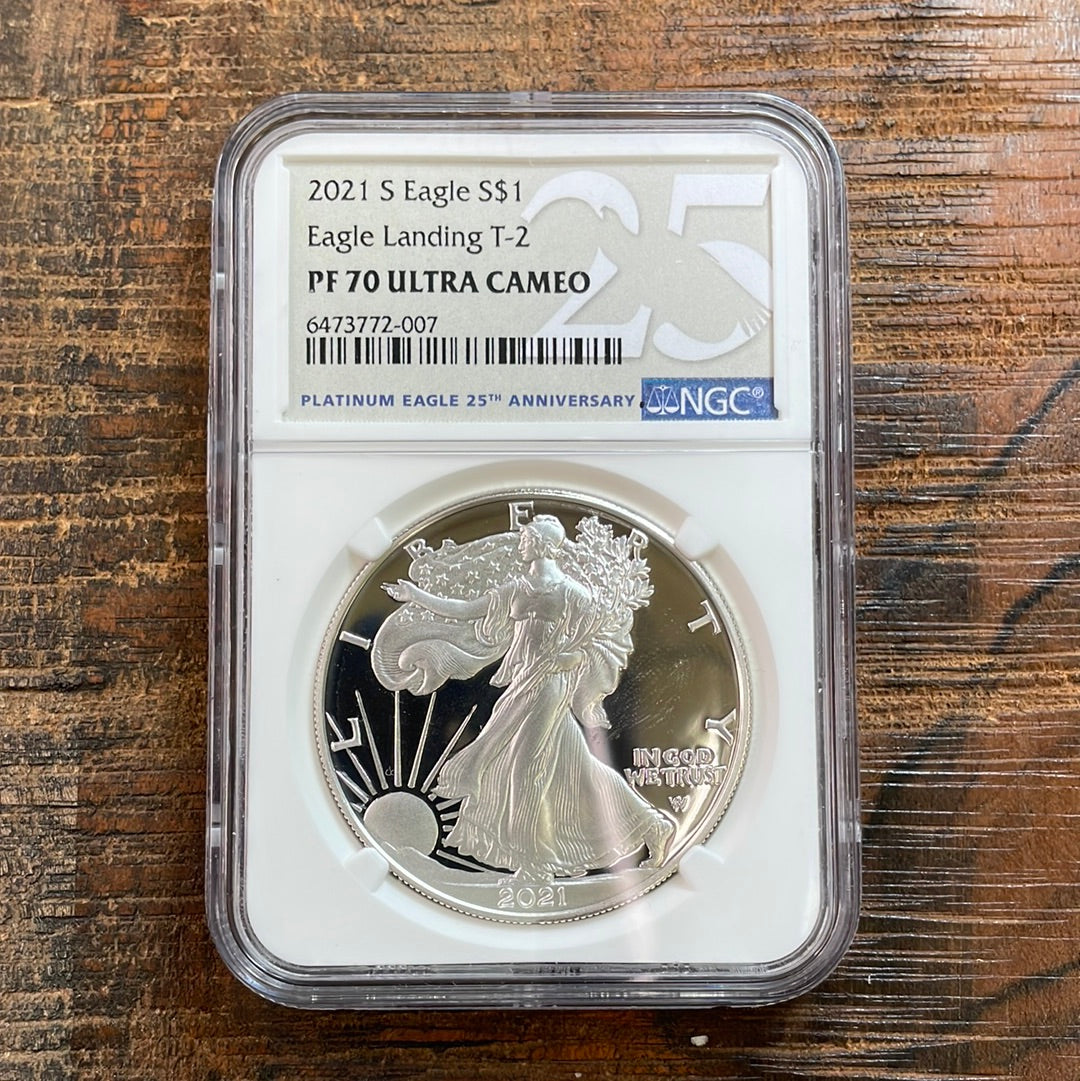 2021-S Eagle $1 Eagle Landing T-2 NGC PF70 Ultra Cameo “Slab Error 25th Platinum Eagle Label”