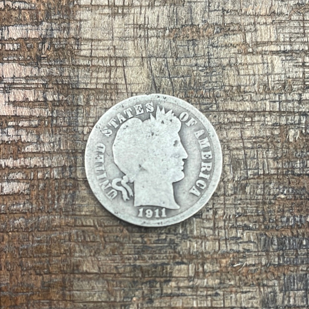 1911 10c US Barber Dime - 90% Silver
