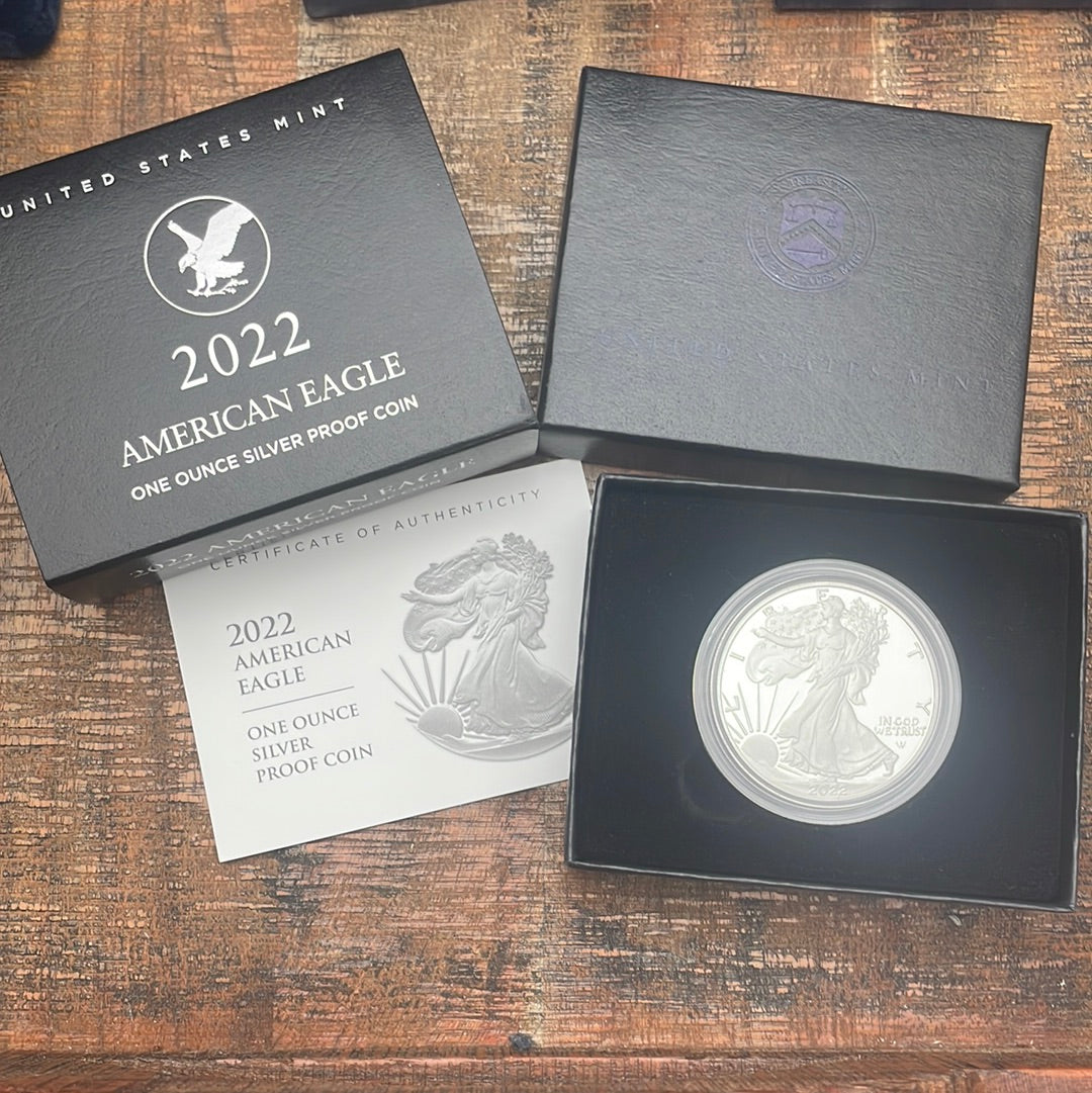 2022-S $1 US American Silver Eagle Proof Coin~Capsule, Presentation Case, Box, with COA.