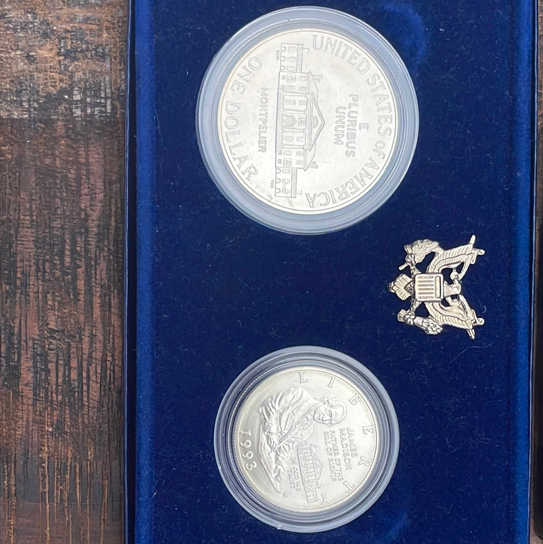 1993 D&W US Mint Bill of Rights Coins Commemorative Silver Dollar and Half Dollar.