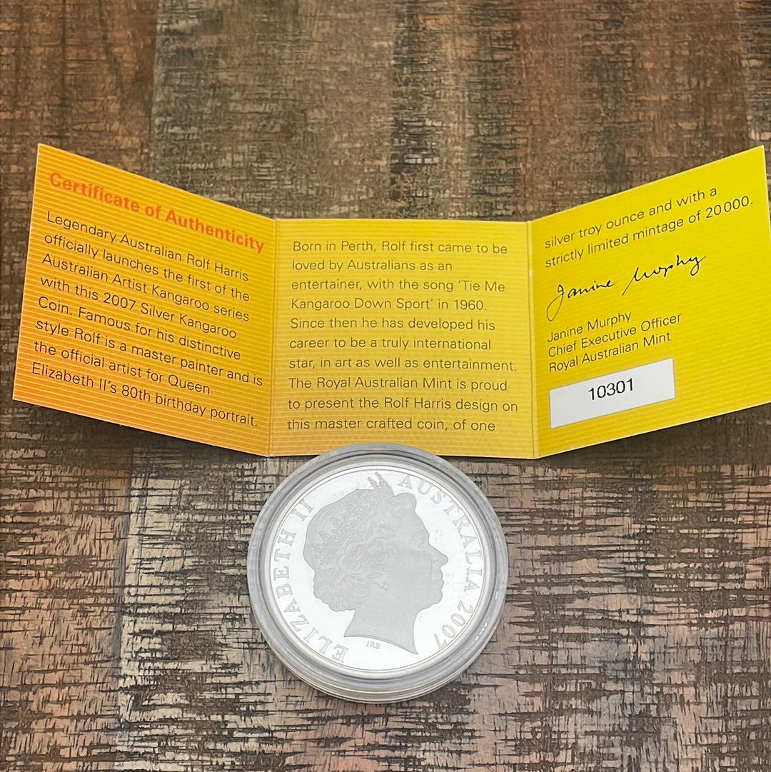 2007 $1 Australian Silver Kangaroo ~ Proof Coin ~ Low Mintage ~ COA