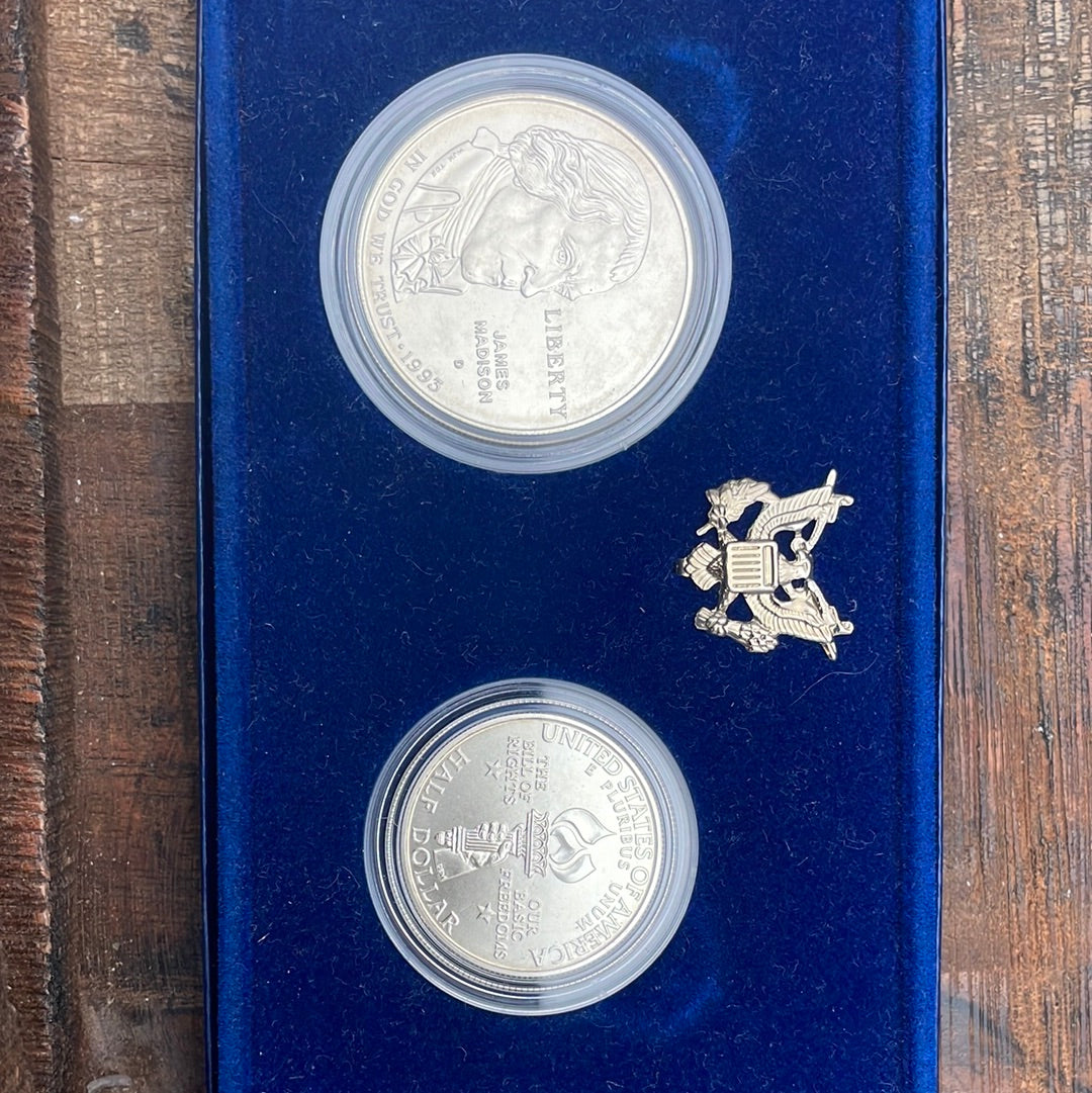 1993 D&W US Mint Bill of Rights Coins Commemorative Silver Dollar and Half Dollar.