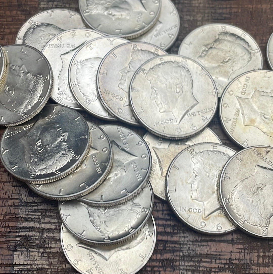 1964 50C BU/UNC Kennedy Half Dollar Roll $10 - 20 Coin Lot ~90% Silver