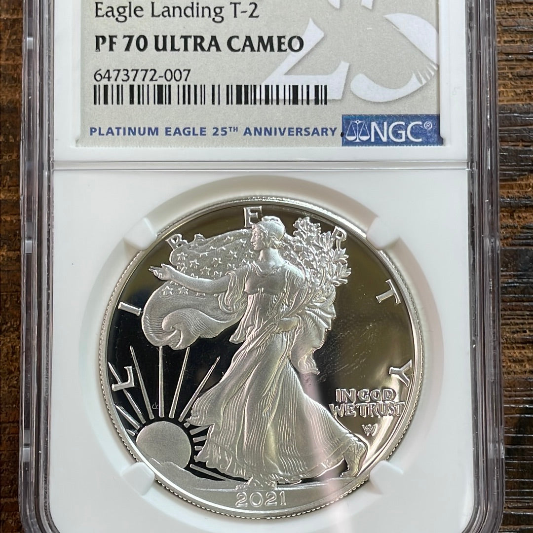 2021-S Eagle $1 Eagle Landing T-2 NGC PF70 Ultra Cameo “Slab Error 25th Platinum Eagle Label”