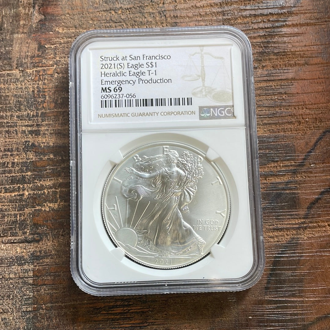 2021-S $1 US American Silver Eagle. Type-1 Emergency Production. NGC MS69