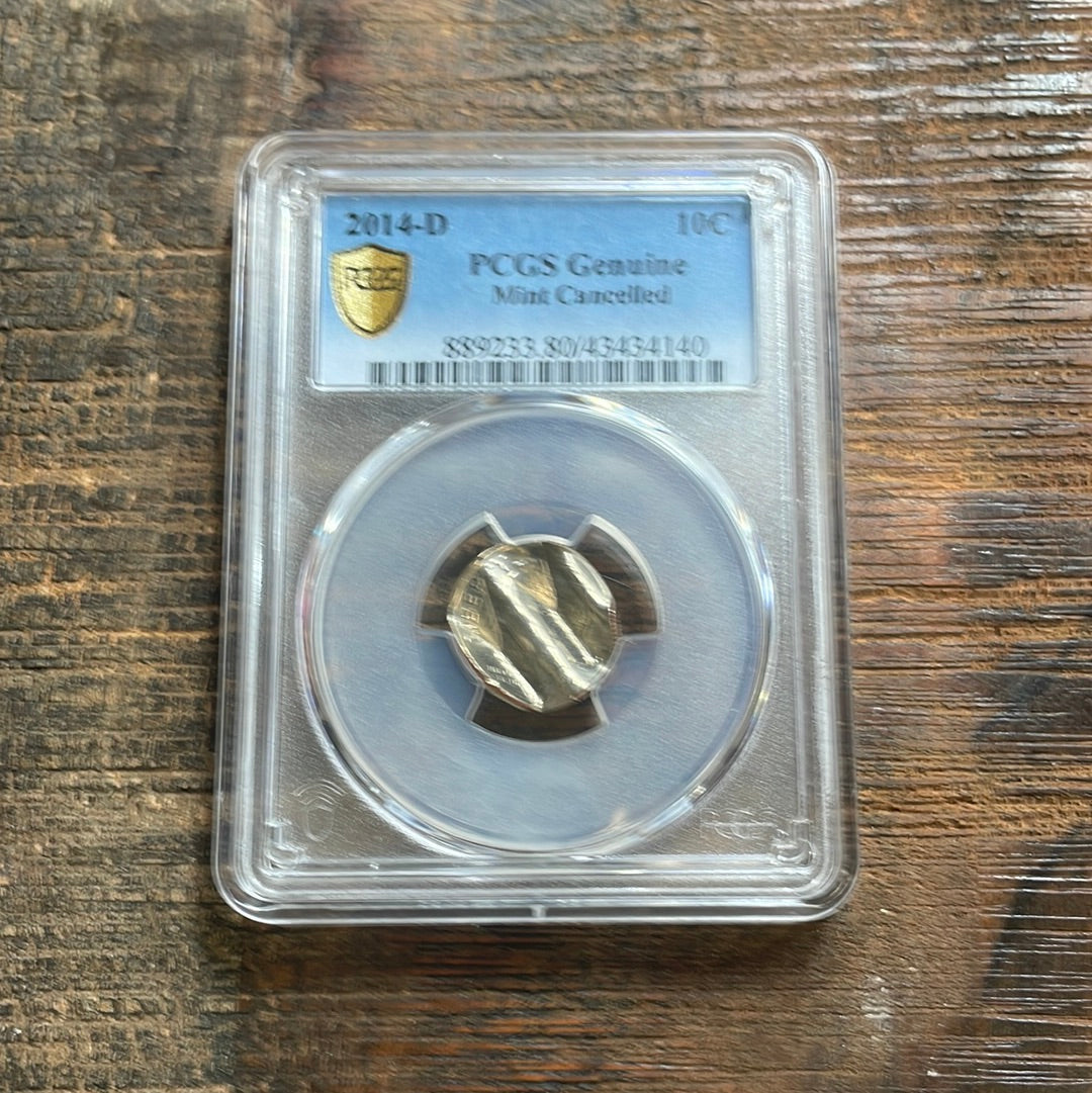 2014-D 10c US Roosevelt Dime PCGS Genuine Mint Cancelled