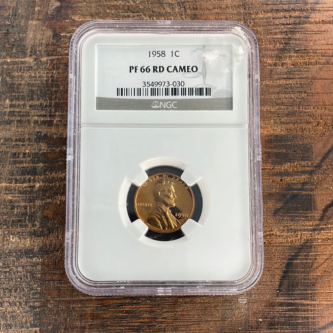 1958 1c US Lincoln Wheat Cent NGC PF66 RD Cameo