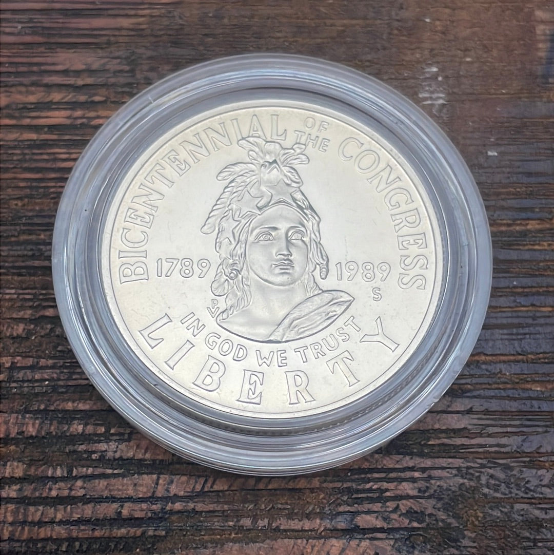 1989 - US Mint 2 Coin Proof Set Congressional Commemorative Coins, One Silver Dollar & One Half Dollar-Proof Coin in OGP