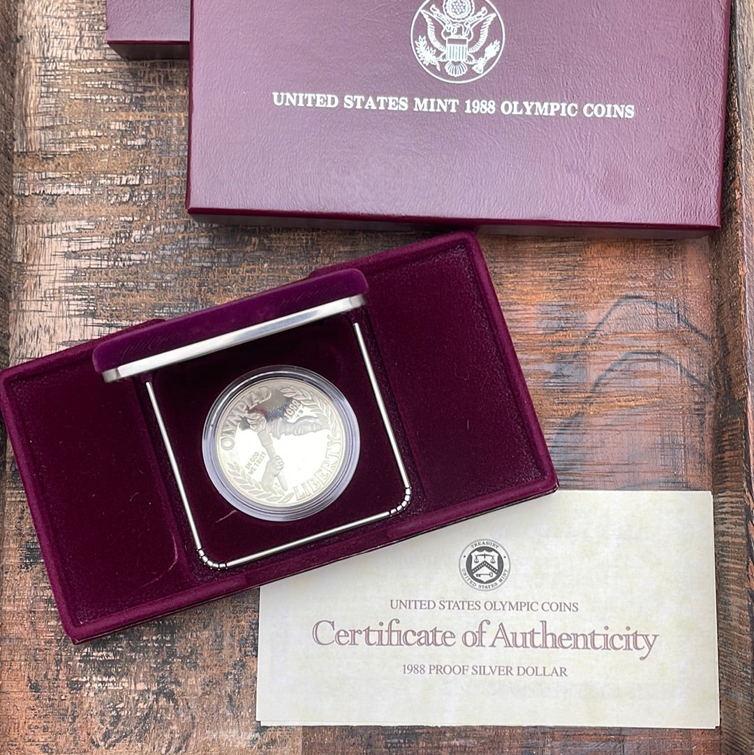 1988-S US $1 Proof Olympic Silver Dollar in OGP w/ COA