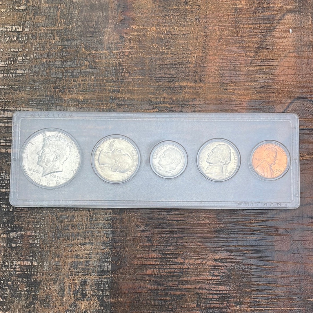 1968-D Birth Year Set, 5 coin set with 40% Silver Half Dollar.