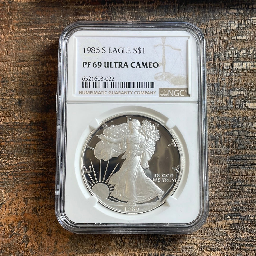 1986-S $1 American Silver Eagle NGC PF 69 Ultra Cameo.