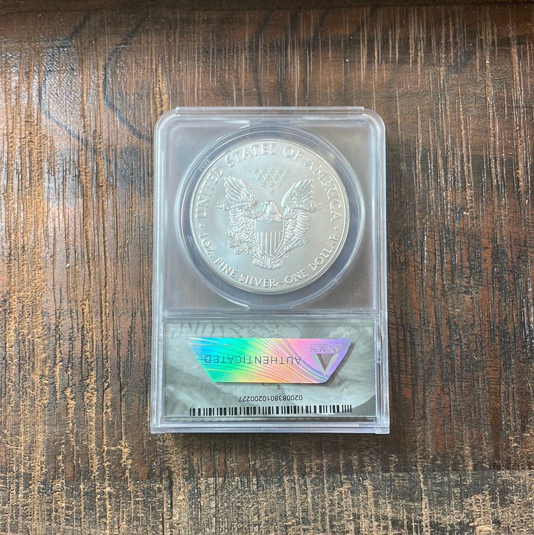 2020 $1 US American Silver Eagle, Emergency Production Assistance, Struck at Philadelphia Mint, A first strike coin, ANACS MS69