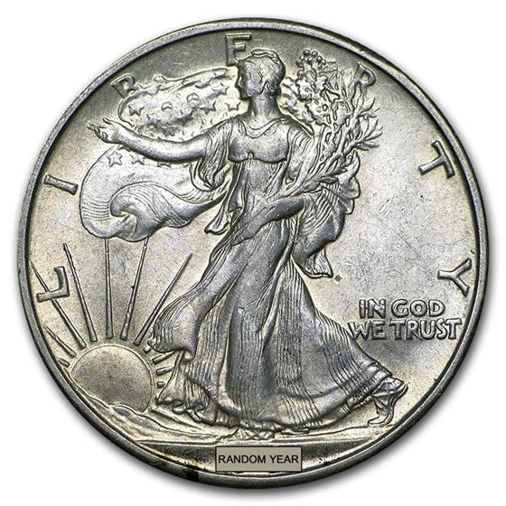 90% Silver Walking Liberty Halves $10 Face Value 20-Coin Roll AU