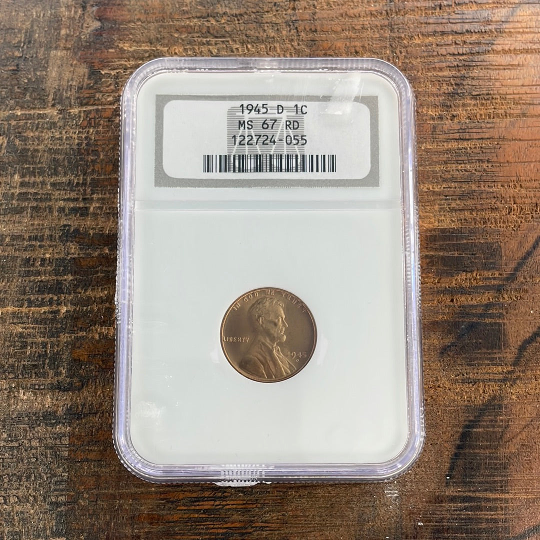 1945-D 1c US Lincoln Wheat Cent NGC MS67 RD