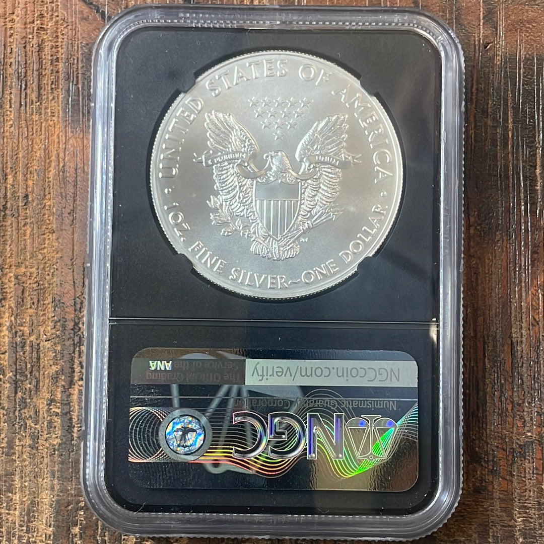 2021-W $1 US American Silver Eagle, Struck at West Point Mint, Heraldic Eagle T-1, NGC MS70