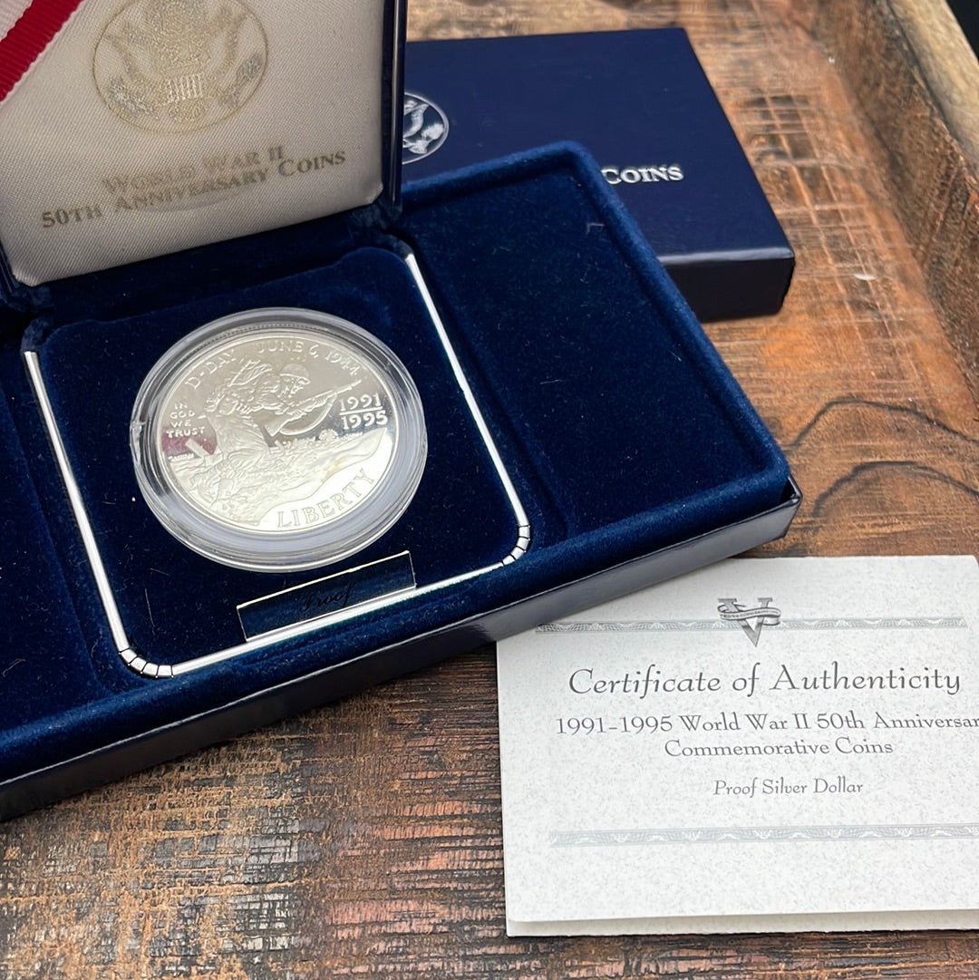 1991-1995 (1993-W) US $1 World War II 50th Anniversary Proof Silver Dollar