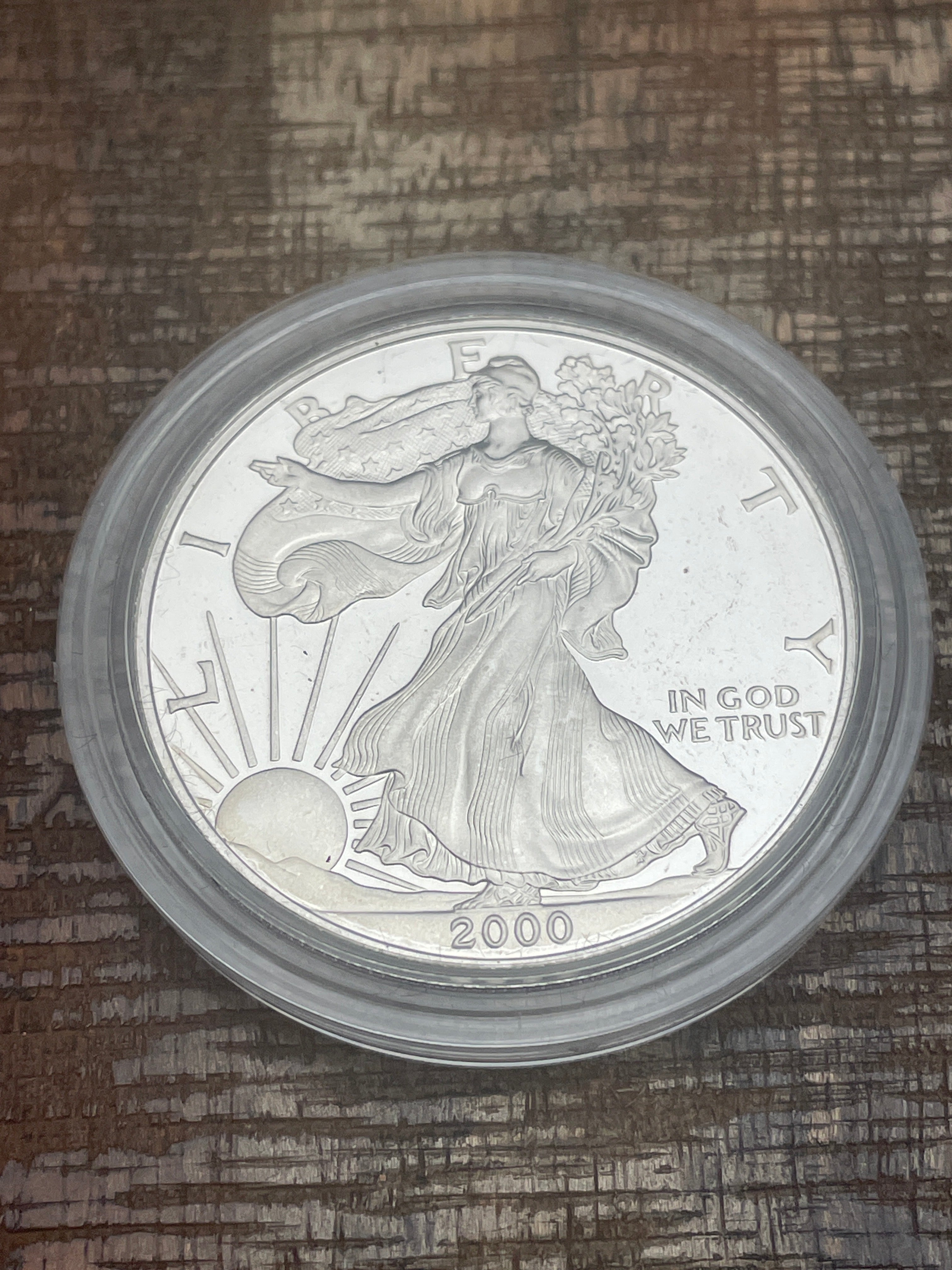 2000-P $1 US American Proof Silver Eagle Coin~Capsule, Presentation Case and Box included no COA
