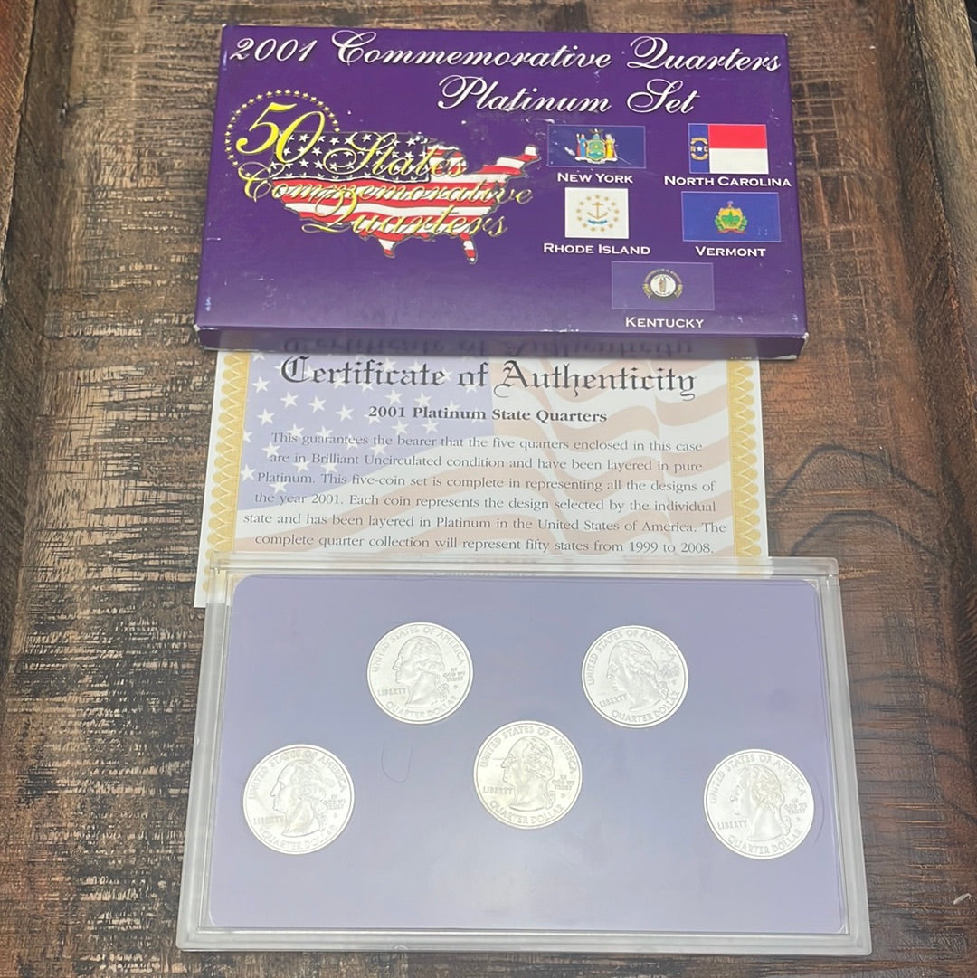 2001-D Commemorative Quarters Platinum Set in OGP with COA