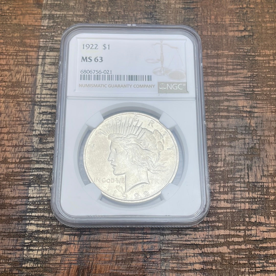 1922 $1 US Peace Dollar NGC MS63