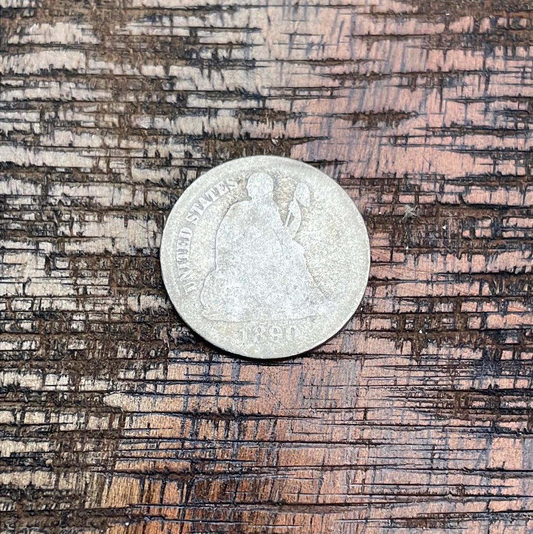 1890 10c US Seated Liberty Dime - 90% Silver