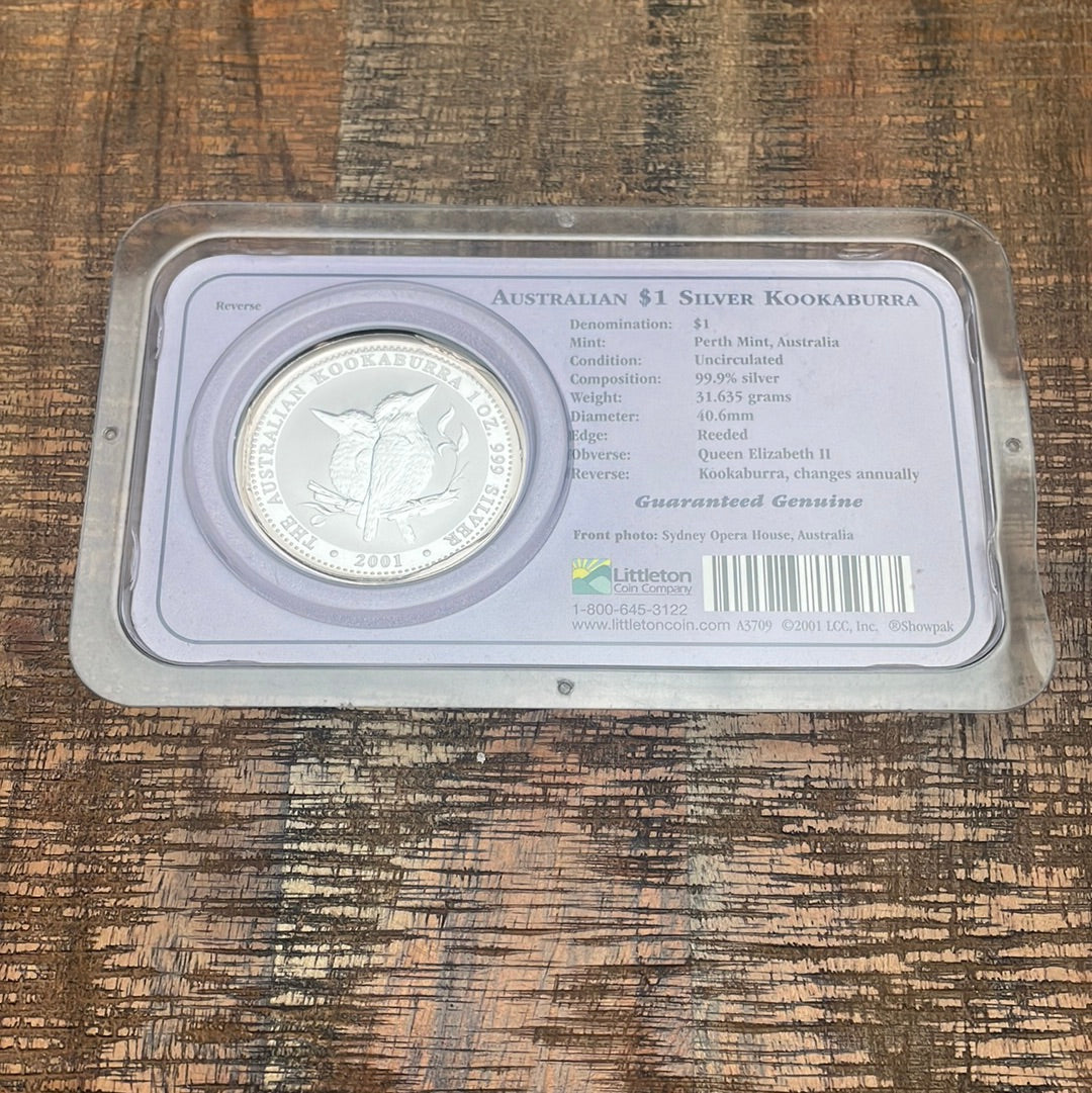 2001 $1 Australian Kookaburra  1 oz .999 Fine Silver