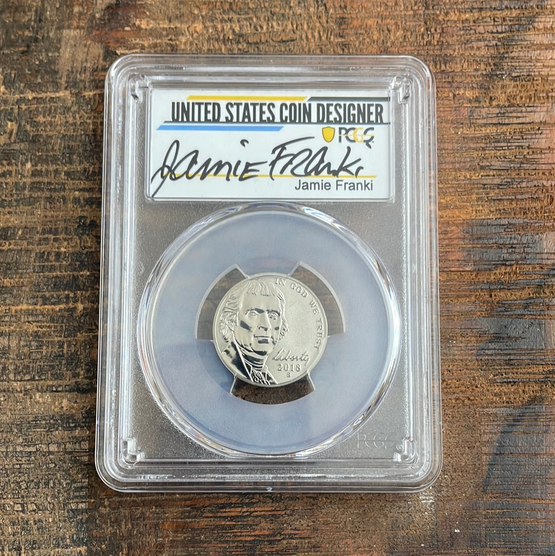 2018-S 5c US Jefferson Nickels PCGS GEM PR, Reverse Proof, 50th Anniversary Set