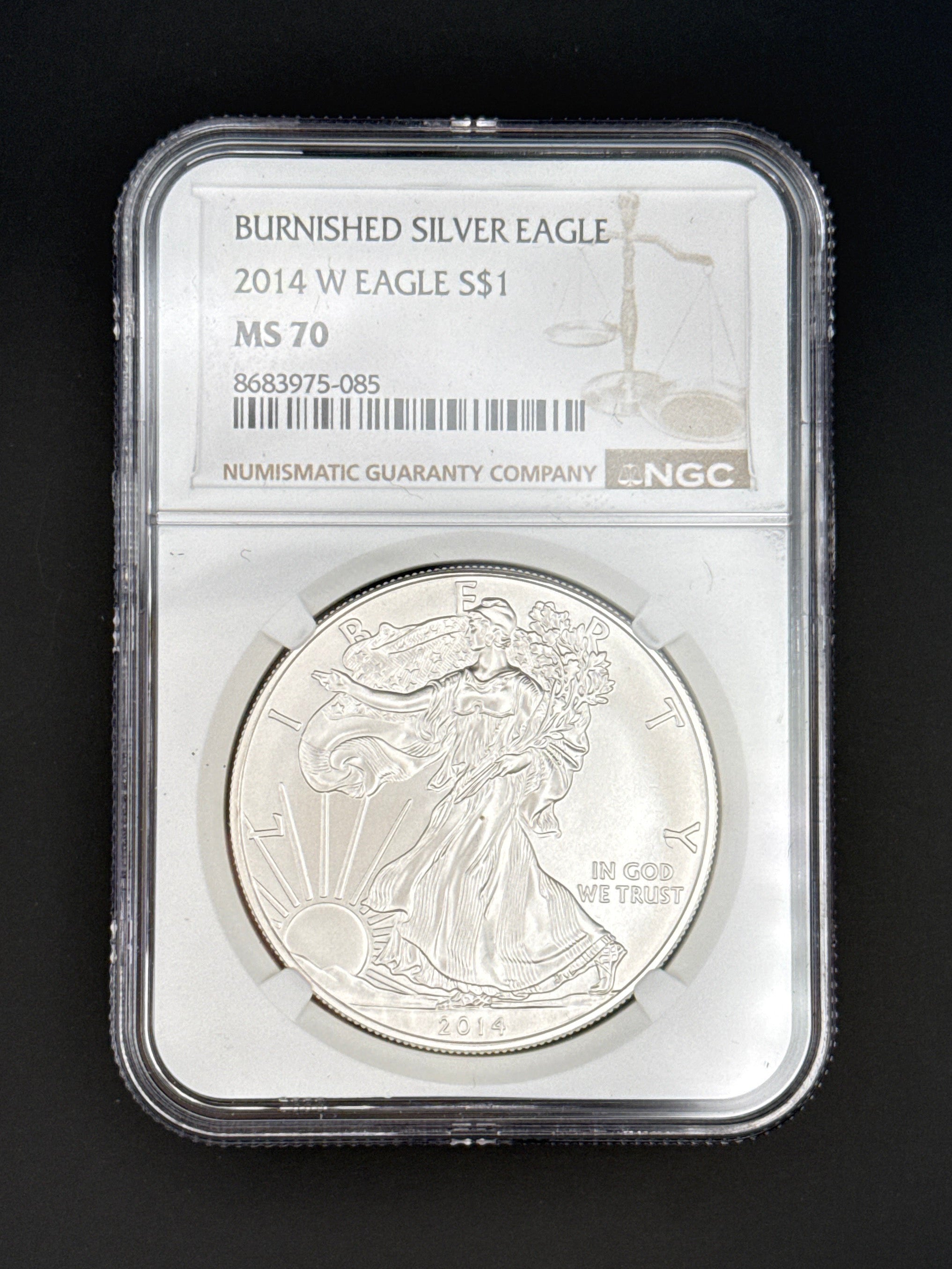 2014-W $1 American Silver Eagle ~ Burnished ~ NGC graded MS70