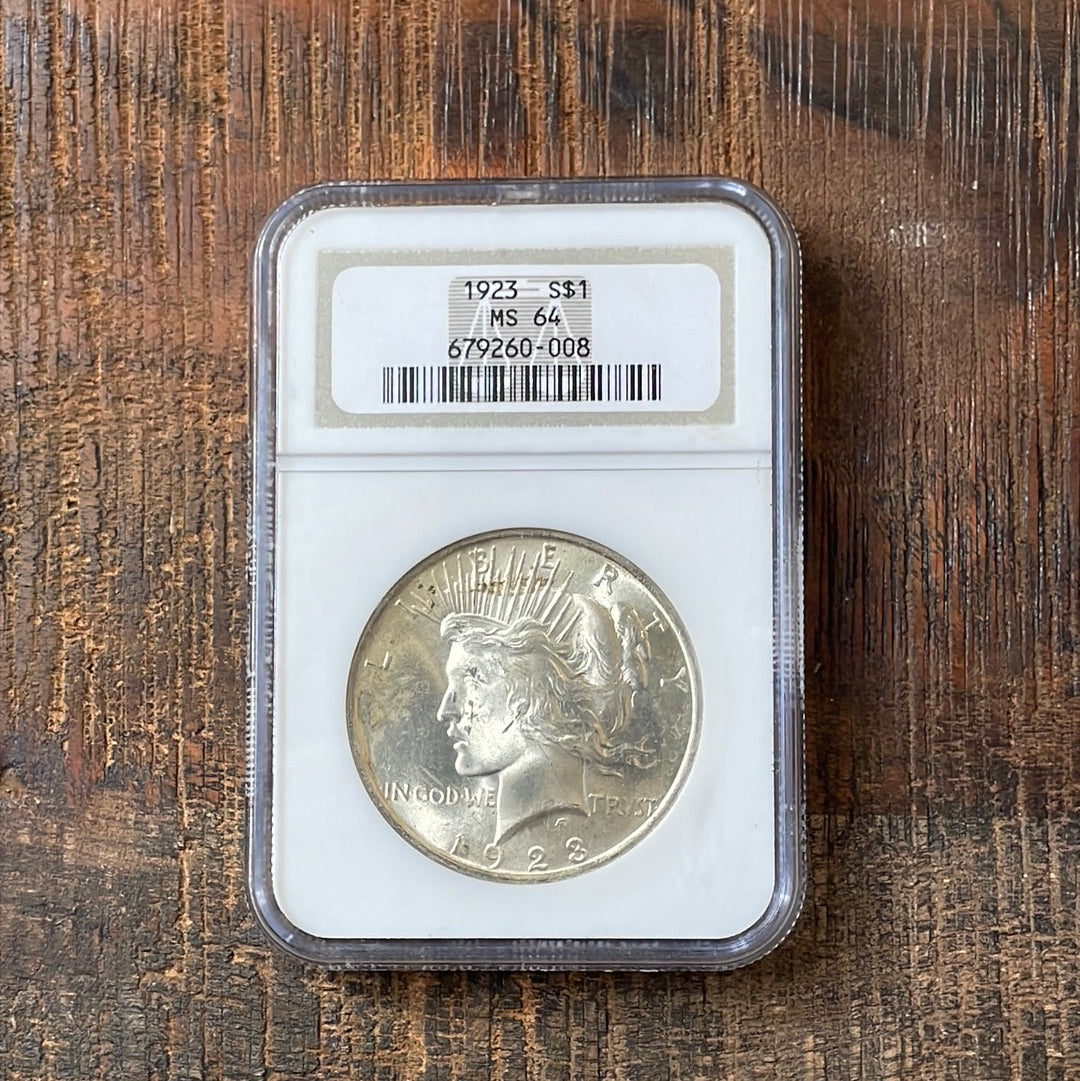 1923 $1 US Silver Peace Dollar NGC MS64