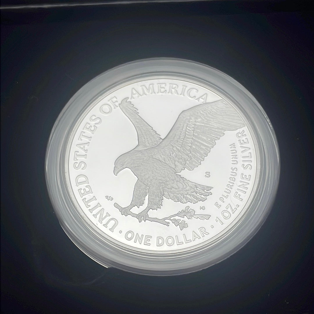 2022-S $1 US American Silver Eagle Proof Coin~Capsule, Presentation Case, Box, with COA.