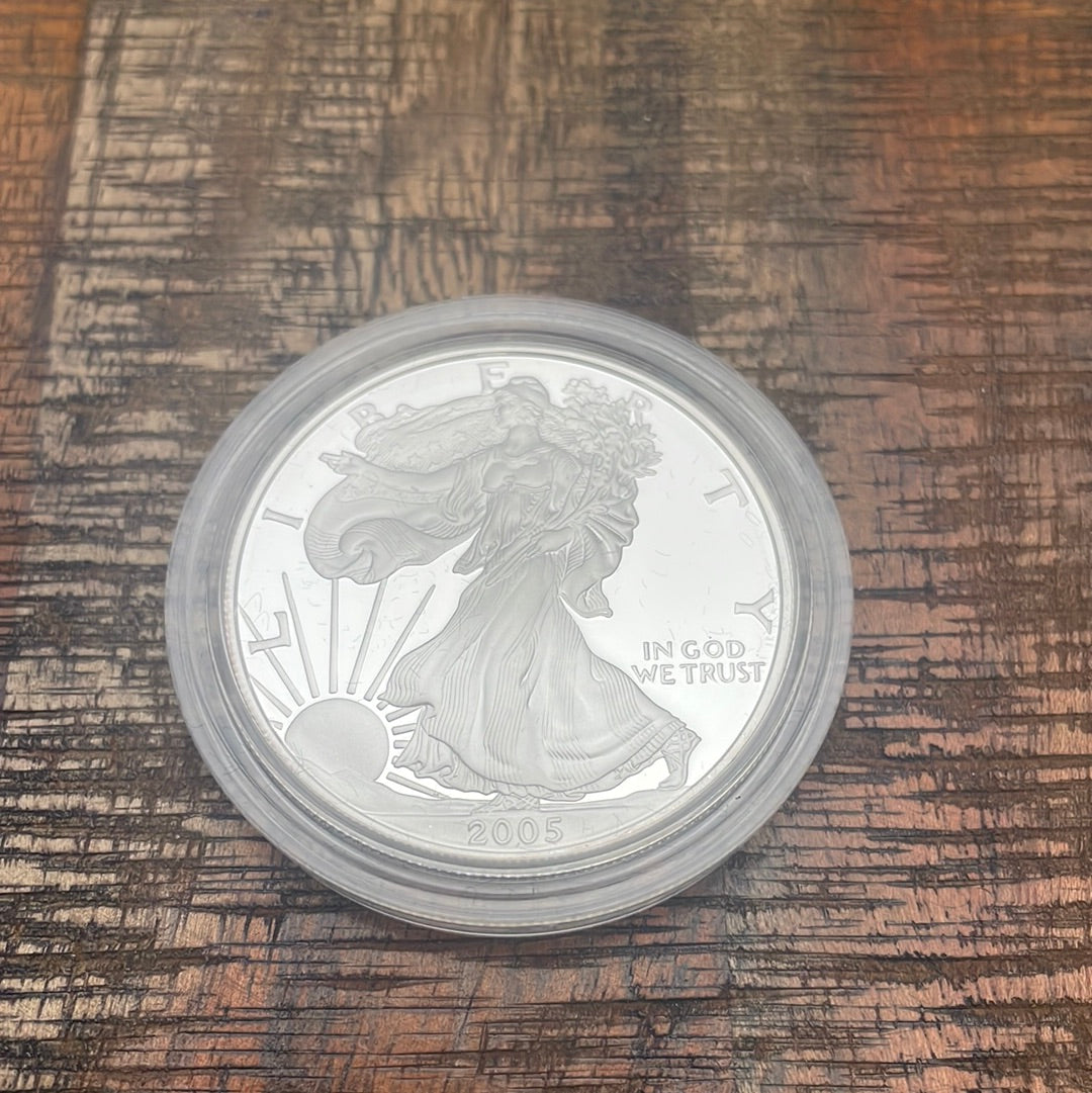 2005-W $1 US American Silver Eagle Proof Coin~Capsule, Presentation Case, with COA. NO BOX