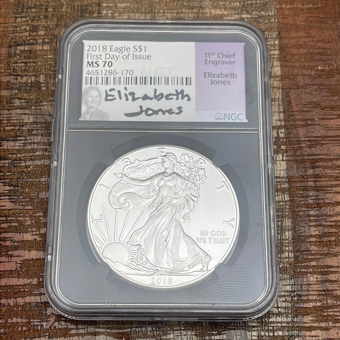 2018 $1 American Silver Eagle ~ FDOI ~ NGC MS70 ~ Jones Signed