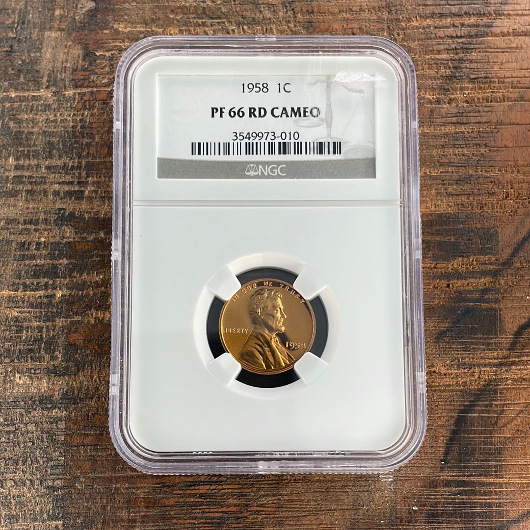 1958 1c US Lincoln Wheat Cent NGC PF66 RD Cameo