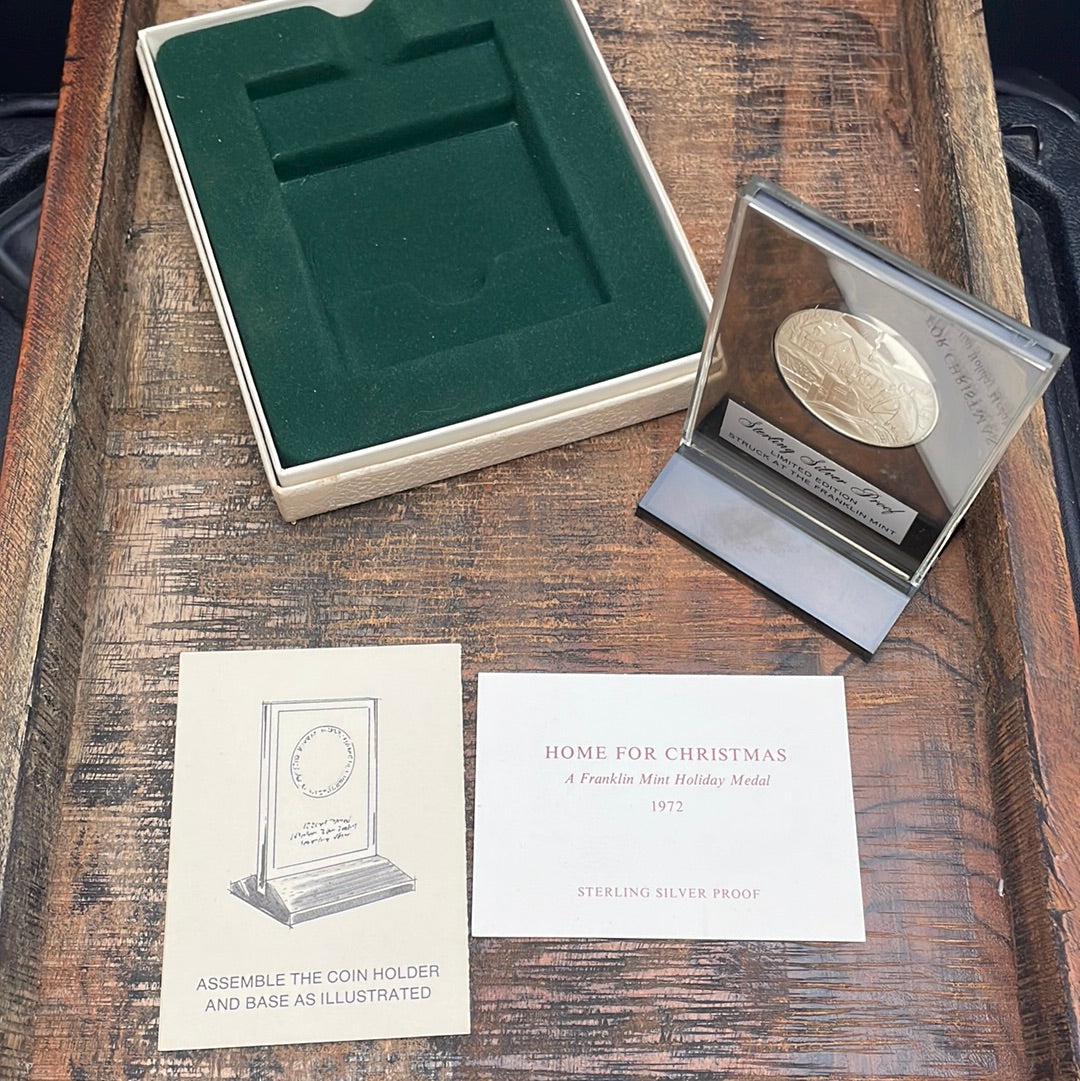 1972 Home For Christmas Sterling Silver Proof A Franklin Mint Holiday Medal in Box with COA