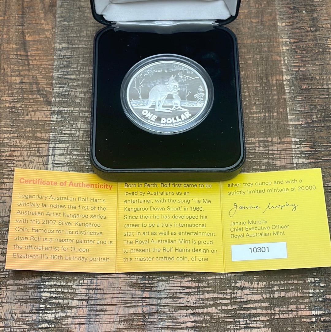 2007 $1 Australian Silver Kangaroo ~ Proof Coin ~ Low Mintage ~ COA